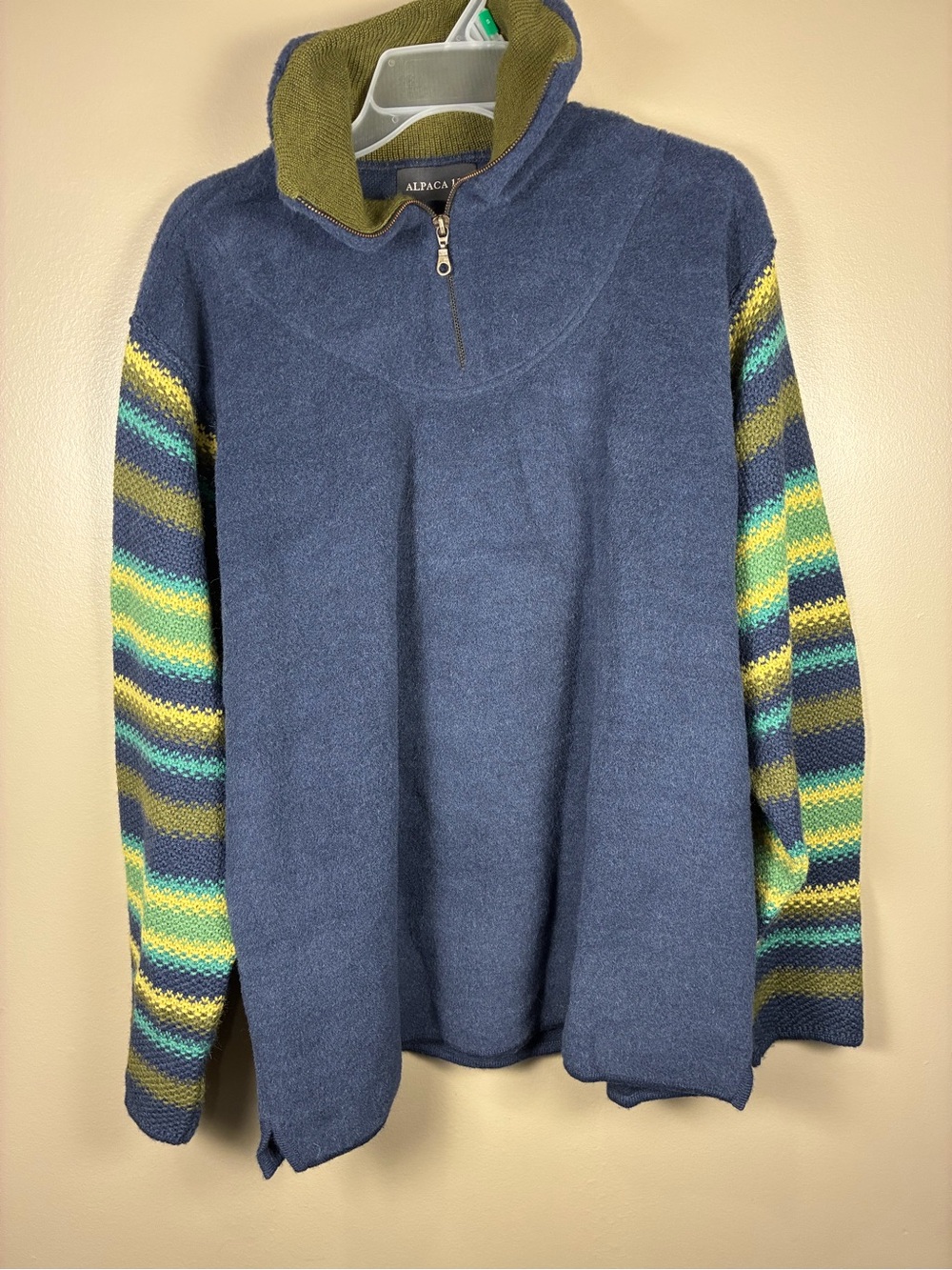 Alpaca 111 Peru Baby Alpaca Cotton Blend Quarter Zip Knit Sleeve Sweater Pullove